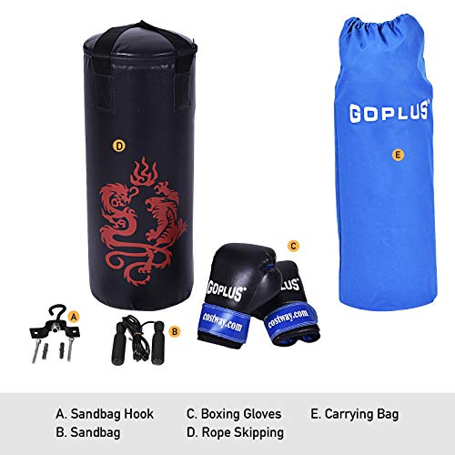 Goplus Punching Bag Set with Gloves, 22LBS/ 40LBS Filled Kick Boxing Bag, Rucksack, Jump Rope, Firm Hook, Heavy Bag for Adults MMA Training, Muay Thai, Krav MAGA, Taekwondo, Karate - style: 22 LBS