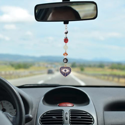 Evil Eye Car Charm 8 Ball Mushroom Ladybug Boho Mirror Hanging | 8 Ball Mushroom Ladybug Hanging Ornament With Beads. Boho Style Car Decor Pendant. Protection Good Luck Positive Energy Car - style: Evil Eye