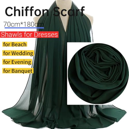 Harewom Chiffon Hijab for Women Sheer Shawl and Wraps for Wedding Bridal Scarves Summer Lightweight Sun-proof Scarf - color: Dark Green Chiffon Hijab Shawls Scarves