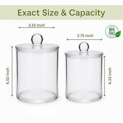 Acrylic Qtip Holder Bathroom Set, Bathroom Containers with Lids, Clear Plastic Apothecary Jars, Q Tip Holder Bathroom Set, Cotton Swab Holder, Cotton Ball Holder (Pack of 4) - size: Pack of 4