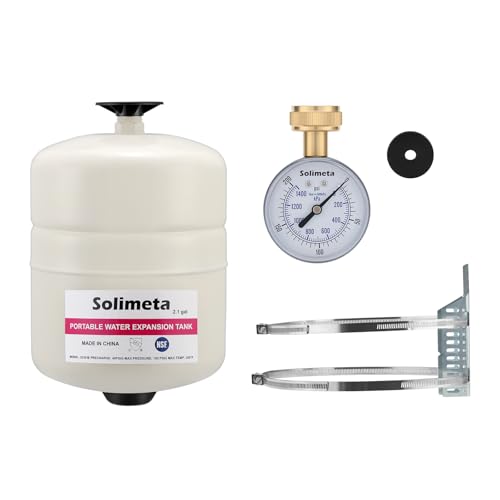 2.1 Gallon Potable Water Expansion Tank With Adjustable Wall Mounting Bracket and 2-1/2" Water Pressure Test Gauge 3/4" FemaleHose Thread,0-200 psi - style: 2.1 gallon with gauge and bracket