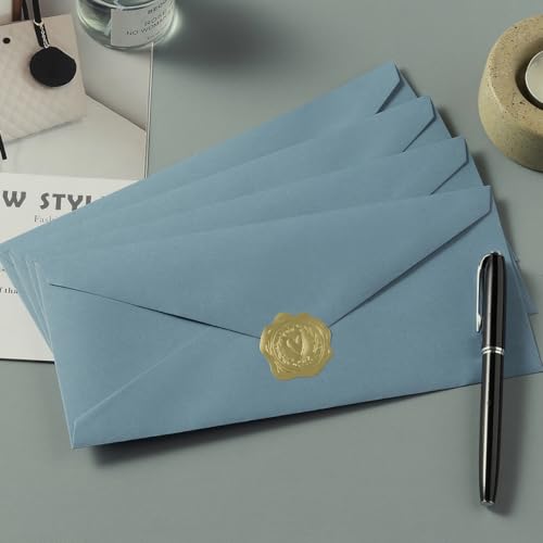 50 Count Dusty Blue #10 Business Envelope with Stickers, 4.13x9.49 Inches | For Office, Business, Letter Mailing - color: Dusty Blue