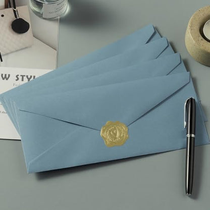 50 Count Dusty Blue #10 Business Envelope with Stickers, 4.13x9.49 Inches | For Office, Business, Letter Mailing - color: Dusty Blue