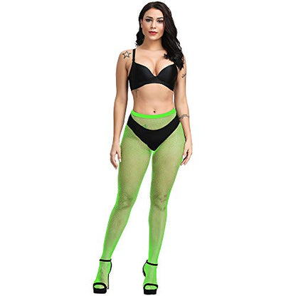 Bestjybt Womens Fishnet Tights High Waist Mesh Fish Net Stockings Pantyhose | Cool Pattern, Sexy, Perfect For Daily Use, Costume Halloween Cospaly, Versatile, Stretchy, Non-Itchy, Great Fit - color: Neon Green