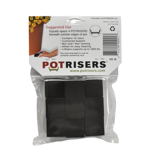 16 Pack Standard 1" Wide x 1/2" Tall | Invisible Pot Feet & Plant Risers | Drainage & Airflow for Planters, Pots, Garden Decor | Patios, Decks, Gardens