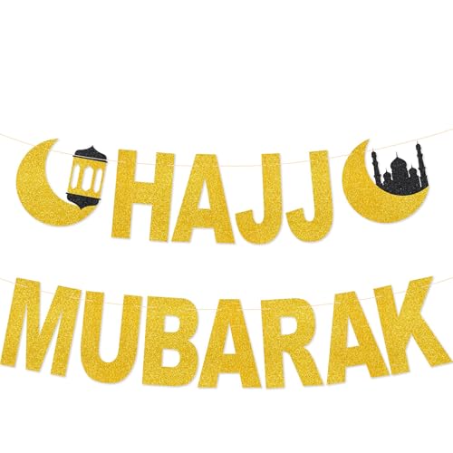 Hajj Mubarak Banner - No DIY Glitter Mubarak Celebration for Hajj Mubarak Party Decorations Hajj Mubarak Gifts