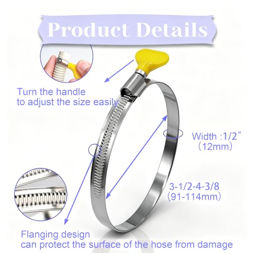 Dianrui 3 PCS Dryer Hose Clamp 4 Inch Hose Clamp Stainless Steel Thumb Screw Hose Clamps for Dryer Vent Clamp, Dust Collection Hose, Automotive Fuel Line and Plumbing (91-114mm) - size: 3PCS(4")