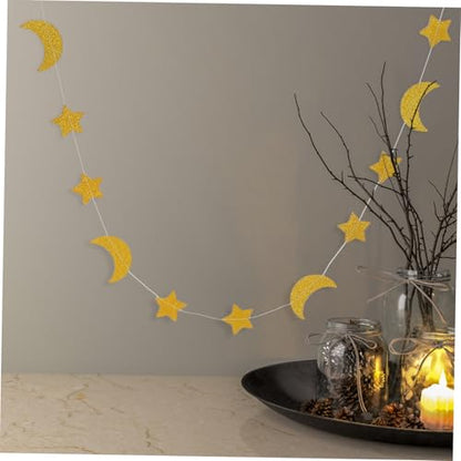 Moon Star Glitter Garland Banner for Shower Wedding Eid Mubarak and Birthday Party Decorations Hanging Streamer Charming Star and Moon Design