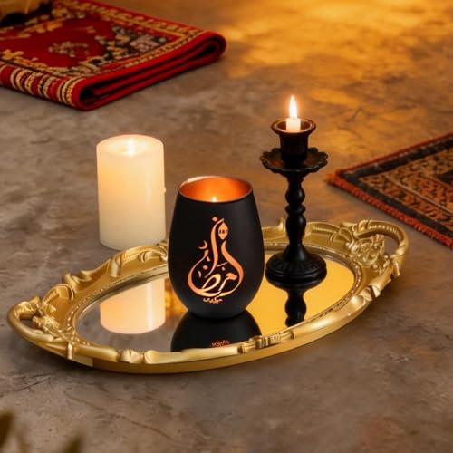Ramadan Mubarak Decor Glass Candle Holder, Matte Black Tealight & Votive Holder for Ramadan Decorations, Eid Mubarak Decor & Gifts, Islamic Decorations for Home