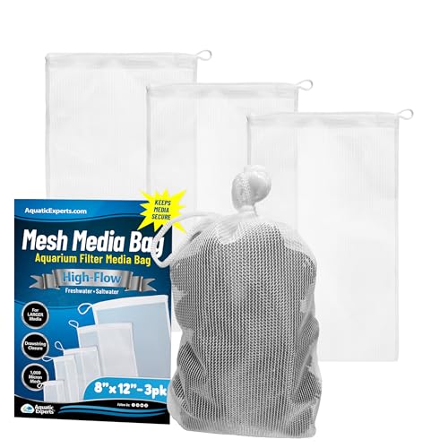 Aquatic Experts High Flow Filter Media Bag - Durable Filter Bags for Fish Tank, Secure Aquarium Media Bag with Drawstring, Media Bags for Aquarium and Pond, High Flow (White), 8” x 12" – 3 Pack - size: 8” x 12” – 3 pack