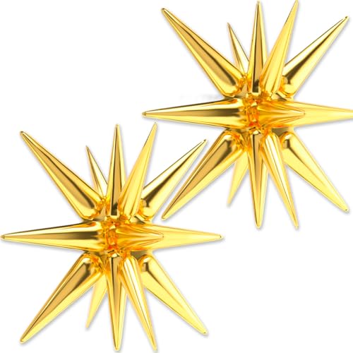 PartyWoo Gold Star Foil Balloons 2pcs 42 Inch Large Spike Explosion Mylar Balloons for Graduation Birthday Baby Shower Engagement Wedding Bridal Shower Anniversary Bachelorette Party Decorations - color: Gold, size: 2 PCS - 42 Inch