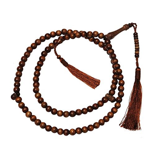 Naturally-dyed Stigi (Iron Wood) ISLAMIC Prayer Beads 99-bead with 2 Dividers & Dark Brown Tassels in GIFT BOX