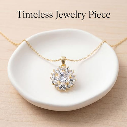 Necklaces for Women - Sparkling Flower Pendant Necklace, 18K Gold Plated Chain, Sunflower Clover Jewelry for Wedding Party, 16+2 Inch - color: Golden