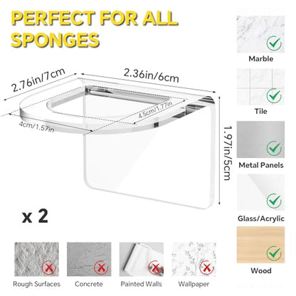 NiHome Sink Brush Holder Clear Acrylic 2 Pack, Adhesive Kitchen Organizer | Durable Design Mounts in Seconds—Fits Scrub & Dish Brushes. Sleek Clear Caddy for Any Sink Type. No Drilling Needed.