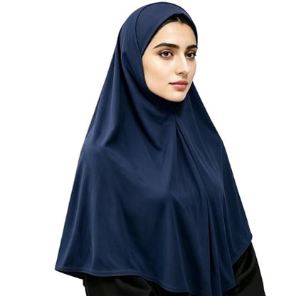 Ready To Wear Hijab For Women Instant Turban Stretch Soft Muslim Scarf For Prayer Long Hijabs Islamic Jersey Abaya - color: Navy