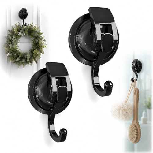 Heavy Duty Vacuum Suction Cup Hooks, Matte Black Plated Polished Super Suction for Kitchen Bathroom, 2 Pack - color: Black