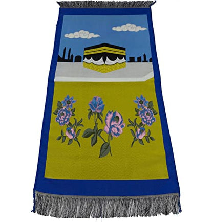 Modefa Turkish Islamic Prayer Rug - Thin Praying Carpet for Boys and Girls - Small Child Size Muslim Prayer Mat for Young Kids - Ramadan or Eid Gift - Floral (Floral KB Blue & Yellow)