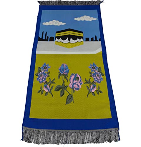 Modefa Turkish Islamic Prayer Rug - Thin Praying Carpet for Boys and Girls - Small Child Size Muslim Prayer Mat for Young Kids - Ramadan or Eid Gift - Floral (Floral KB Blue & Yellow)