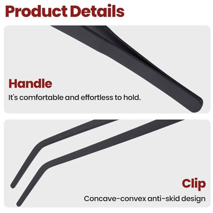 OIIKI 15 Inch Curved Kitchen Tweezers, Stainless Steel Polished Tongs, Long Tweezers with Precision Serrated Tips, Black Aquarium Tweezers, Multi-Function Tongs for Garden, Kitchen, Indoor, Outdoor