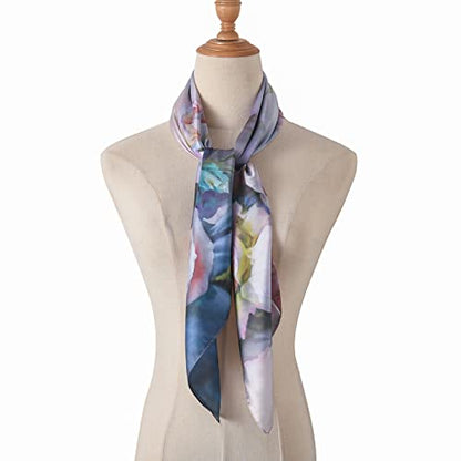 100% Mulberry Silk Scarf-Printed or Solid Color 35” Square Large Silk Hair Head Wrap Scarf With Gift Box Package - color: Style 47