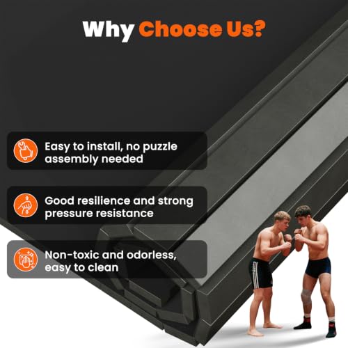 5'x10' Wrestling Mat, 1.2in Thick Roll-Up Jiu Jitsu Home Gym Mat | Waterproof Textured PVC Surface, Easy to Clean & Store, Lightweight & Portable, Ideal for Home Gym, Martial Arts & Stretching - color: Black