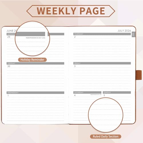 2026-2027 Planner - Academic Planner 2026-2027 Weekly Monthly Planner, July 2026 - June 2027, 5.7'' x 8.4'', Thick Paper, Leather Cover, Pen Holder, Back Pocket, Perfect Daily Organizer - Brown - color: Brown