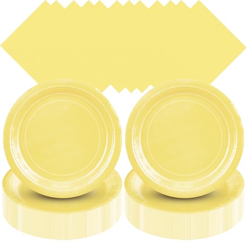 Zhehao 120 Pcs Disposable Paper Dessert Plates and Napkins Set, 7 Inch Party Cake Appetizer Plate with Napkin for Birthday Baby Shower Wedding Easter(Yellow) - color: Yellow