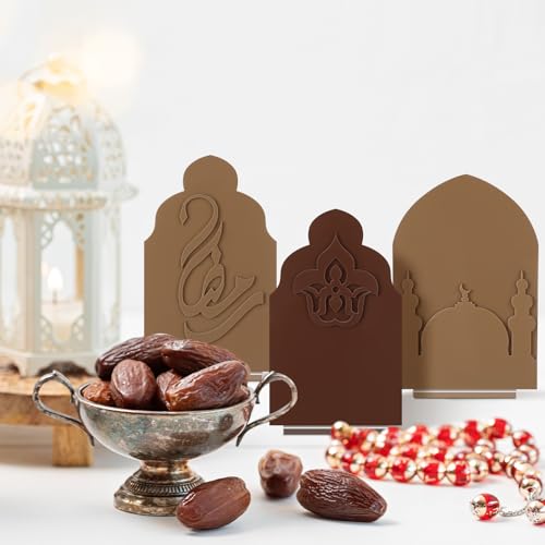 Yookeer 5 Pcs Ramadan Table Sign Acrylic Islamic Eid Mubarak Table Decor Monochrome Ramadan Mubarak Home Tabletop Decoration for Mosque Islamic Monochrome Sign Gifts