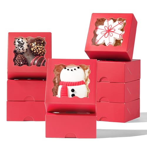 3.2x3.2x1.5" 50PCS Mini Bakery Boxes with Window Party Favors&Gifts - color: Red