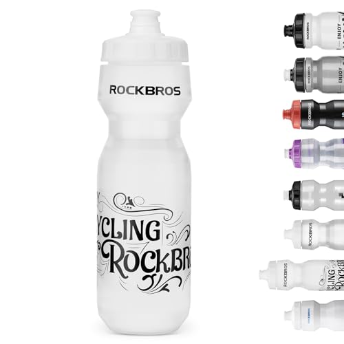 ROCKBROS Bike Water Bottle 20oz-25oz Squeeze Cycling Water Bottle BPA Free Leak Proof Sports Water Bottle with Dust Cover for Bicycle Running Gym Outdoor - color: 25oz White, style: 1 Pack