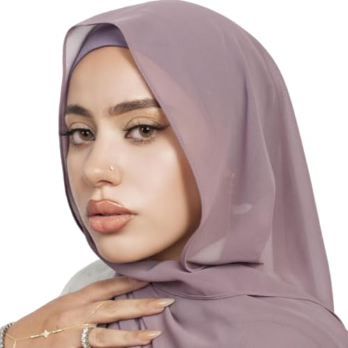 Instant Chiffon Hijab 3-in-1 with Built-in Magnets and Attached Match Undercap, Women Hijabs Set. - color: Mauve
