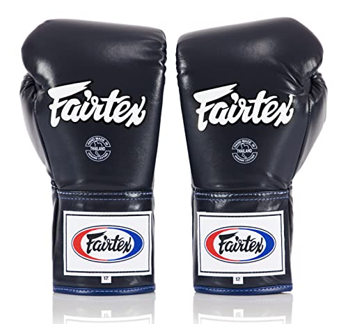 Fairtex BGL6 Handmade Leather Gloves| Optimal fist Closure with a Locked-Thumb Design| Premium Leather |Triple-Layered Foam |Lace-up Closure. Ideal for Boxing, MMA, and Kickboxing. - color: Blue, size: 14 oz