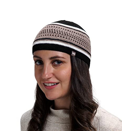 Breathable Cotton Stretchy Kufi for Men in Cool Designs - Helmet Liner - color: Black and Khaki With White Stripes