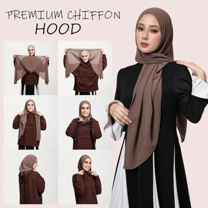 Instant Chiffon Hijab Set 3-in-1 Scarf with Built-in Magnets and Undercaps Head Wraps with Model Cap - color: Black 1