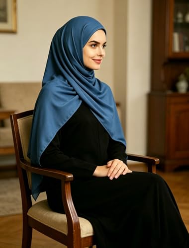 Lina & Lily Non-see-through Premium Jersey Maxi Hijab Head Scarf Wrap for Muslim Women - color: Indigo Blue