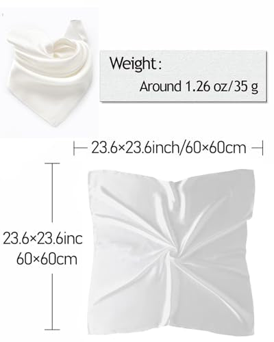 Saiusloa Solid Color Neck Scarf For Women Square Satin Head Scarves headband Bandanas 23.6× 23.6 inches - color: 2-white