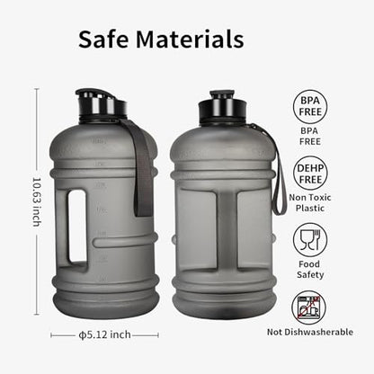 TOOFEEL Half Gallon Water Jug - 2 Liter BPA Free Reusable Bottle with Measurements - Ideal for Gym, 74 oz Matte Light Gray - color: Matte Light Gray, style: 74 oz water bottle