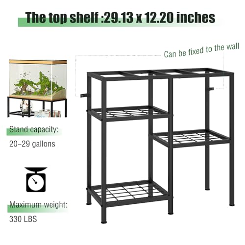 YBING Fish Tank Stand 20 Gallon Aquarium Stand Aquarium Turtle Tank Reptile Tank Stand with 3-Tier Small Metal Shelf Black