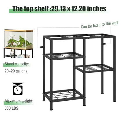 YBING Fish Tank Stand 20 Gallon Aquarium Stand Aquarium Turtle Tank Reptile Tank Stand with 3-Tier Small Metal Shelf Black