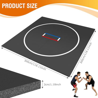 Generic 300x300cm/300x200cm Roll-Up Design Wrestling Mat for Home Foldable XPE Jiu Jitsu Floor Exercise Mat Waterproof 1.18in Thick for BJJ MMA Martial Art Boxing Grappling and Judo