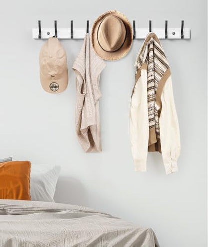 Optish Coat Rack Wall Mount, 16.5 Inches Wood Coat Hooks Wall Mount, Wall Coat Rack with 5 Hooks, Hat Rack Wall Hooks for Hanging Coat, Bag, Towel (1Pack, White) - color: White