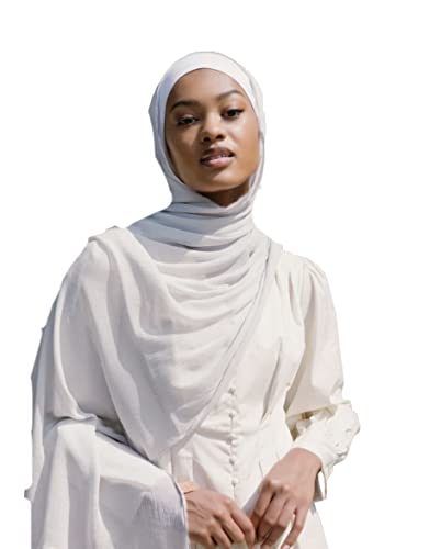 Txameru Hijab Scarf for Women - Muslim Rayon Crinkle With Fringe Edge - color: White