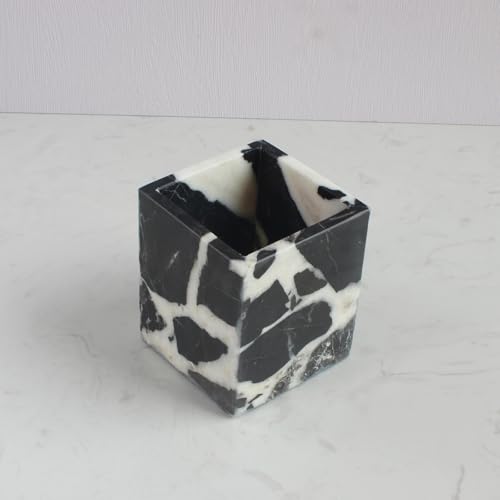 Natural Calacatta Viola Black Marble Square Storage Container for Toothbrush/Makeup Brush/Pens, Countertop Organizer Bathroom - color: Calacatta Viola Black Marble