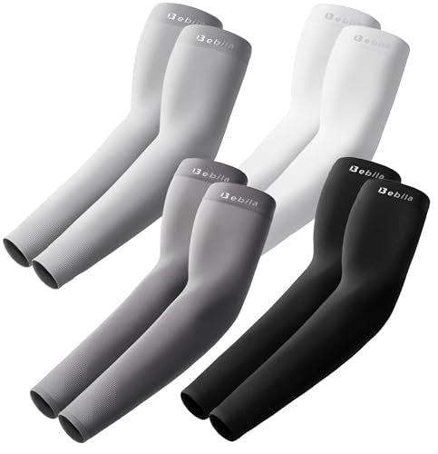 Bebila Arm Sleeves for Men Women, UV Sun Protection Cooling Compression Outdoor - color: Black+dark Gray+light Gray+white, size: Medium
