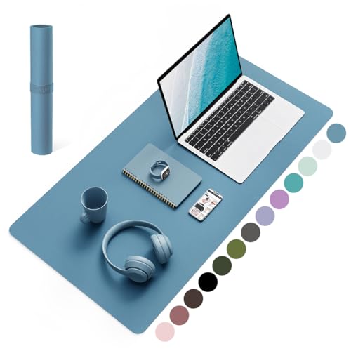 Non-Slip Desk Pad, Waterproof PVC Leather Desk Table Protector, Ultra Thin Large Mouse Pad, Easy Clean Laptop Desk Writing Mat for Office Work/Home/Decor (Blue, 31.5" x 15.7") - color: Blue, size: 31.5" x 15.7"