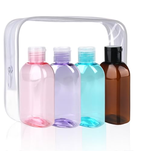 Cosywell Travel Size Containers Travel Shampoo Bottles 4pcs 3.4oz TSA Approved Travel Containers for Toiletries Leak Proof Refillable Lotion Containers with Flip Cap Small Plastic Squeeze Bottles - color: 3.4oz Colorful - 1 Brown