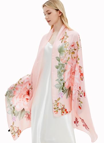 Women Silk Scarves Long Satin Lightweight Outdoor Shawl Wraps Printed Head Scarf 70''X35'' - color: 101-pink