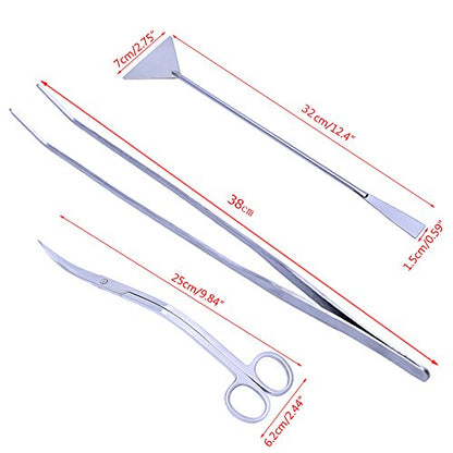 Stainless Steel Fish Tank Cleaning Starter Kit Aquarium Curved Tweezer Scissors Spatula Tools - 38cm Tweezers - size: 38cm Tweezers