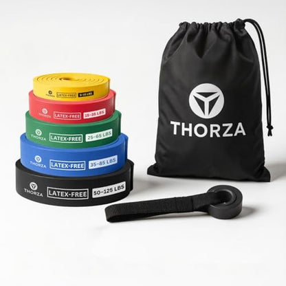 Full Body Workout Set, 7-Piece Resistance Bands, 5 Resistance Levels | TPE material power exercise bands without latex, 1 bag & 1 door anchor, for working out