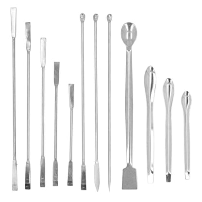 Diydeg 12Pcs Stainless Steel Lab Spatula, Micro Scoop Set, Lab Spoons Spatula Tool for Gel Capsules Empty Quickly Fill Tray with Powder Tamper Tools, Mixing Spatula